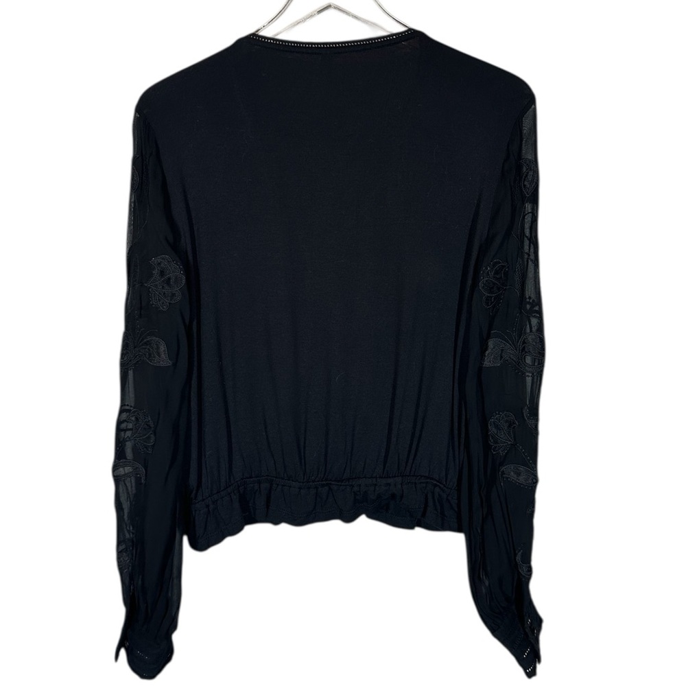 BY ANTHROPOLOGIE Women's Small Black Bohemian Lace Embroidered V-Neck Whimsigoth - Picture 7 of 11